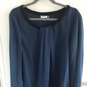 Donna Karan Blouse Petrol Blue with Suede Collar